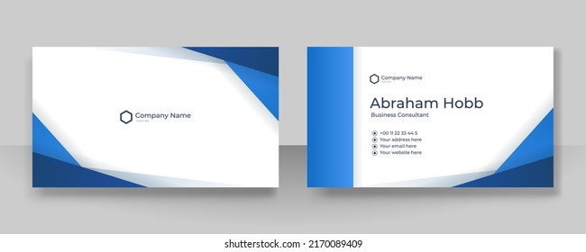 Modern blue business card template with abstract geometrics pattern decoration. Vector illustration for corporate identity, social media banner, presentation background, minimalist card design