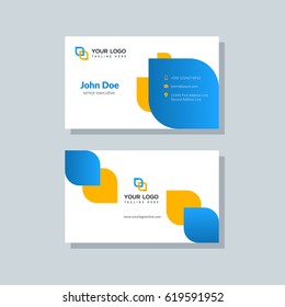 Modern blue Business card template in flat design, Abstract background. Personal plain design with calling elements, icons Vector graphic visiting card