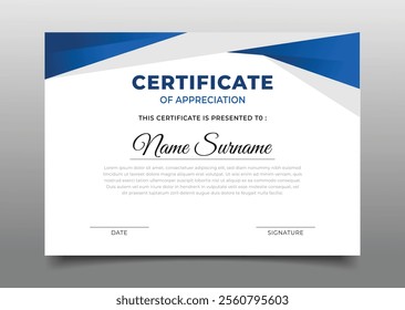 modern blue business certificate or appreciation template design collection