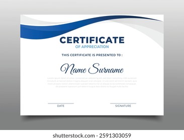 modern blue business certificate template geometric wavy design