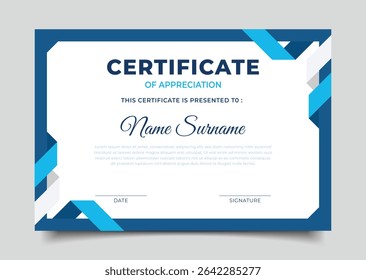 modern blue business certificate template geometric triangle shape frame design