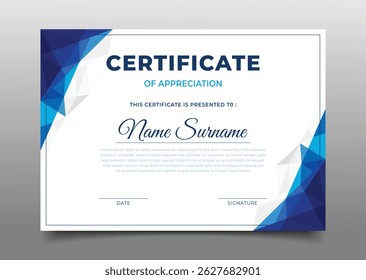modern blue business geometric certificate template polygonal design collection