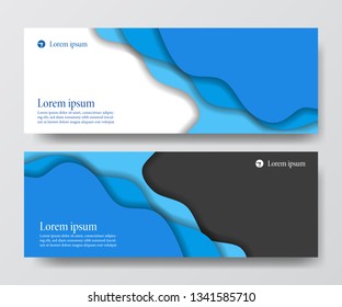 Modern blue business header banner set wave origami paper cut craft.Vector poster card flyer template
