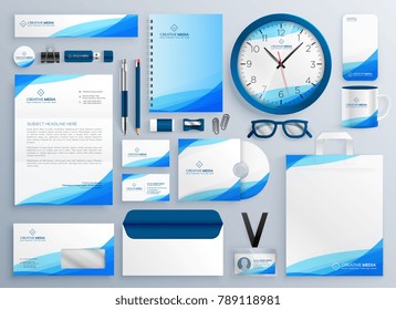 modern blue business stationery vector template set