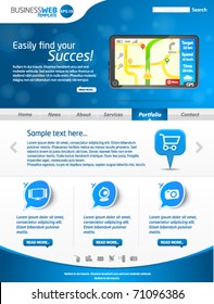 Modern blue business website template with gps