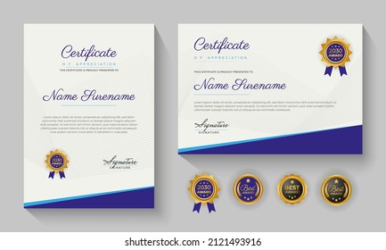 modern blue certificate of achievement or certification of appreciation template design