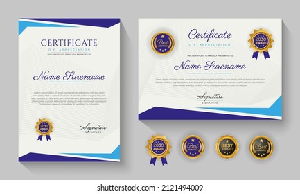 modern blue certificate of achievement or certification of appreciation template design