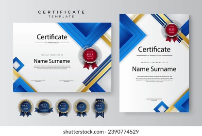 Modern blue certificate award template for business and corporate