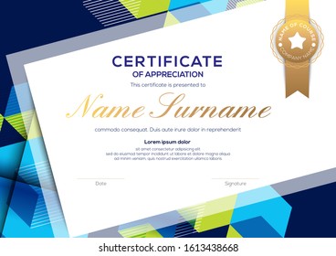 modern blue certificate of completion template with abstract graphic background