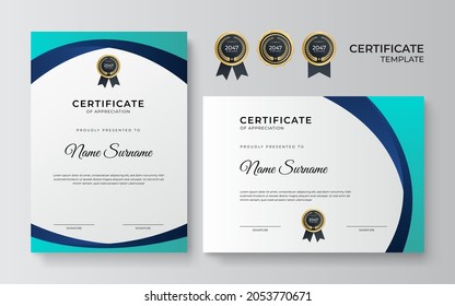Modern blue certificate template and border, for award, diploma, and printing