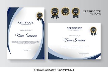 Modern blue certificate template vector design