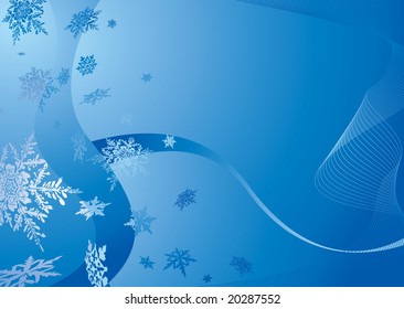 Modern blue christmas background with falling snow flakes