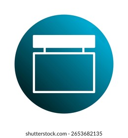 Modern blue circle icon displaying a white frame and header representing a window element interface