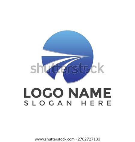 Modern blue circle logo design isolated on white background for company with swoosh and gradient effect, suitable for technology or transportation business