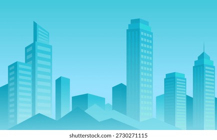 Modern Blue Cityscape with Flat Design Skyscrapers