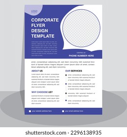 modern blue color flyer design template. corporate creative idea clean vector illustration a4 half page single advertising brochure layout .