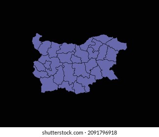 Modern Blue Color High Detailed Border Map Of Bulgaria, Isolated on Black Background Vector Illustration