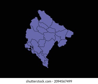 Modern Blue Color High Detailed Border Map Of Montenegro, Isolated on Black Background Vector Illustration