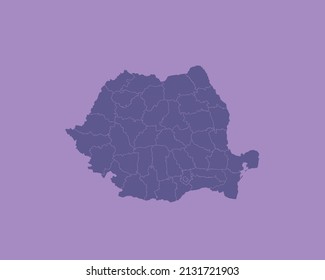 Modern Blue Color High Detailed Border Map Of Romania Isolated on Purple Background Vector