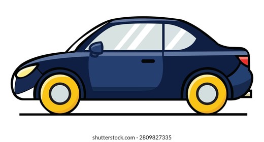 Modern blue compact sedan car illustration for transportation, commuting, travel, automotive services, vehicle branding, road safety, mobility concepts, and commercial transport related graphic design projects.