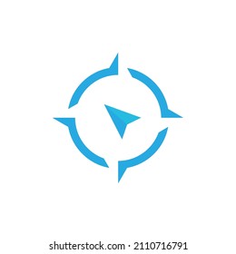 modern blue compass with arrow logo design, vector graphic symbol icon sign illustration