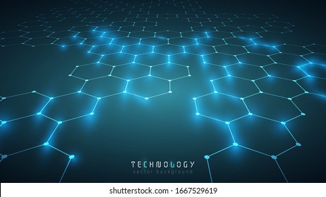 Modern blue connection hexagon technology abstract vector background. Innovation speed communication technology business background. futuristic tech background.