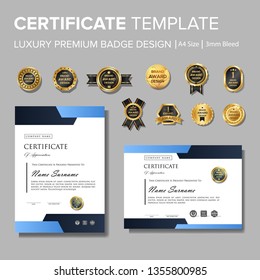 Modern blue corporate certificate with badge