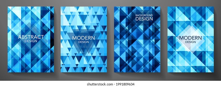 Modern blue cover design set. Creative geometric pattern (digital geometric texture). Abstract contemporary vector background for business brochure, futuristic template, technology concept