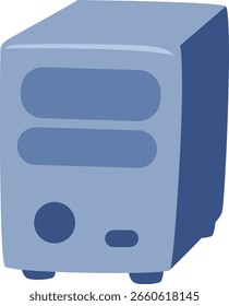 Gabinete de torre azul moderno da CPU com vários slots e bordas arredondadas, design limpo para ícones do hardware do computador.