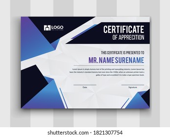 Diseño de plantilla de certificado profesional creativo azul moderno para impresión,Certificado Premium de plantilla entrega diploma de fondo de diseño de valor moderno y diseño lujoso.