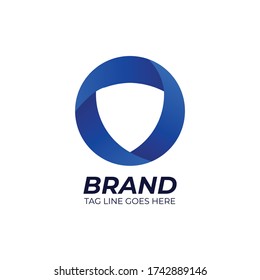 modern blue cycle and shield logo template for branding company. o letter symbol