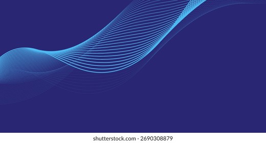 Moderno fondo azul oscuro con ondas de color azul claro para el Anuncio. Diseño de Anuncio de tamaño Mediano. Modelo de flujo digital