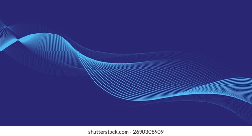Moderno fondo azul oscuro con ondas de color azul claro para el Anuncio. Diseño de Anuncio de tamaño Mediano. Modelo de flujo digital. Ilustración vectorial
