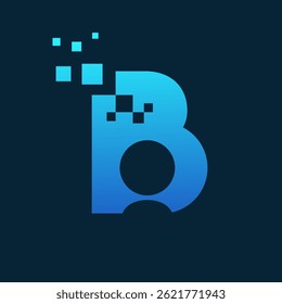 Logotipo moderno de letra azul digital B com efeito de pixel