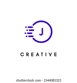 modern blue digital technology circle J logotype isolated on white background design concept.