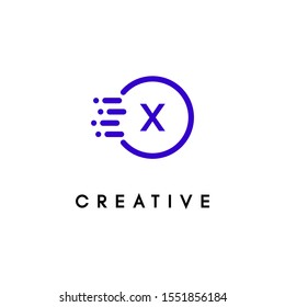 modern blue digital technology circle X logotype isolated on white background design concept.