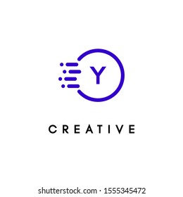 modern blue digital technology circle Y logotype isolated on white background design concept.
