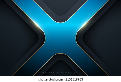 Modern blue dimension layers background with gold sparkling light