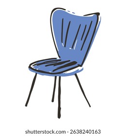 A modern blue dining chair, hand-drawn with simple, clean lines. Ideal for dining rooms and home decor with minimalist aesthetics.