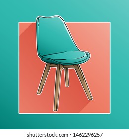 Modern Blue Dining Chair Illustration, Furniture Clip Art, Isolated Vector
