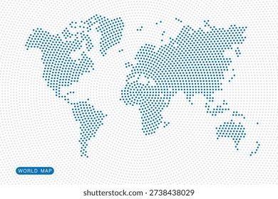 Modern Blue Dotted World Map Vector Background – Abstract Halftone Global Business, Technology and Data Network Concept Illustration for Corporate Presentation and Digital Design.