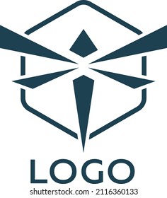 Modern blue dragonfly logo with flat shape futuristic image vector