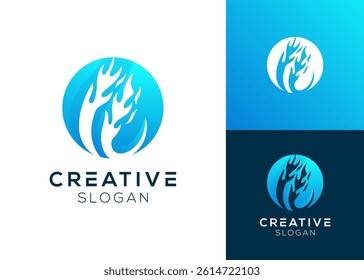 Modern blue fire logo design for natural energy