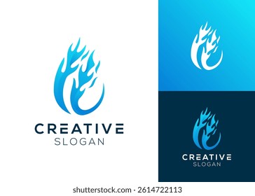 Modern blue fire logo design for natural energy