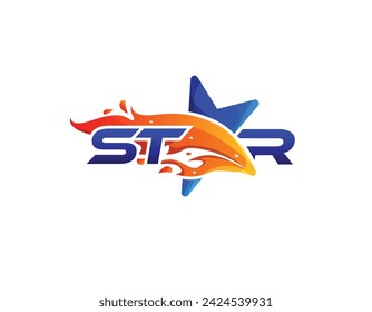 Modern Blue Fire Star Sport Logo Design Template