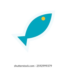 Modern blue fish element sticker. Simple abstract symbol in a flat style. This icon features a blue shape with yellow element, representing fish. Ideal for graphic projects, branding, and contemporary