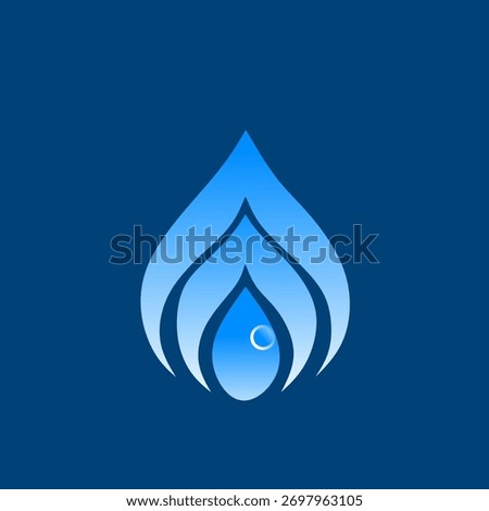 Modern blue flame illustration logo featuring a gradient water drop shape, symbolizing energy, purity, and balance. Ideal for businesses related to water, gas, energy, or technology