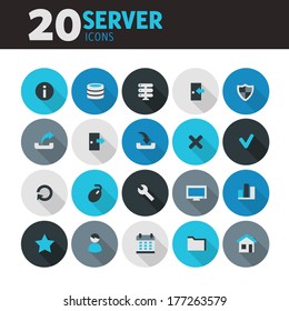 Modern blue flat design server icons, with long shadow
