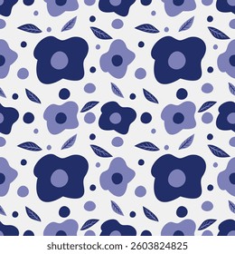 Modern Blue Floral Pattern | Abstract Botanical Seamless Design