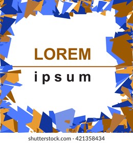 Modern blue frame with triangles texture. Trendy vector background with broken glass or ice